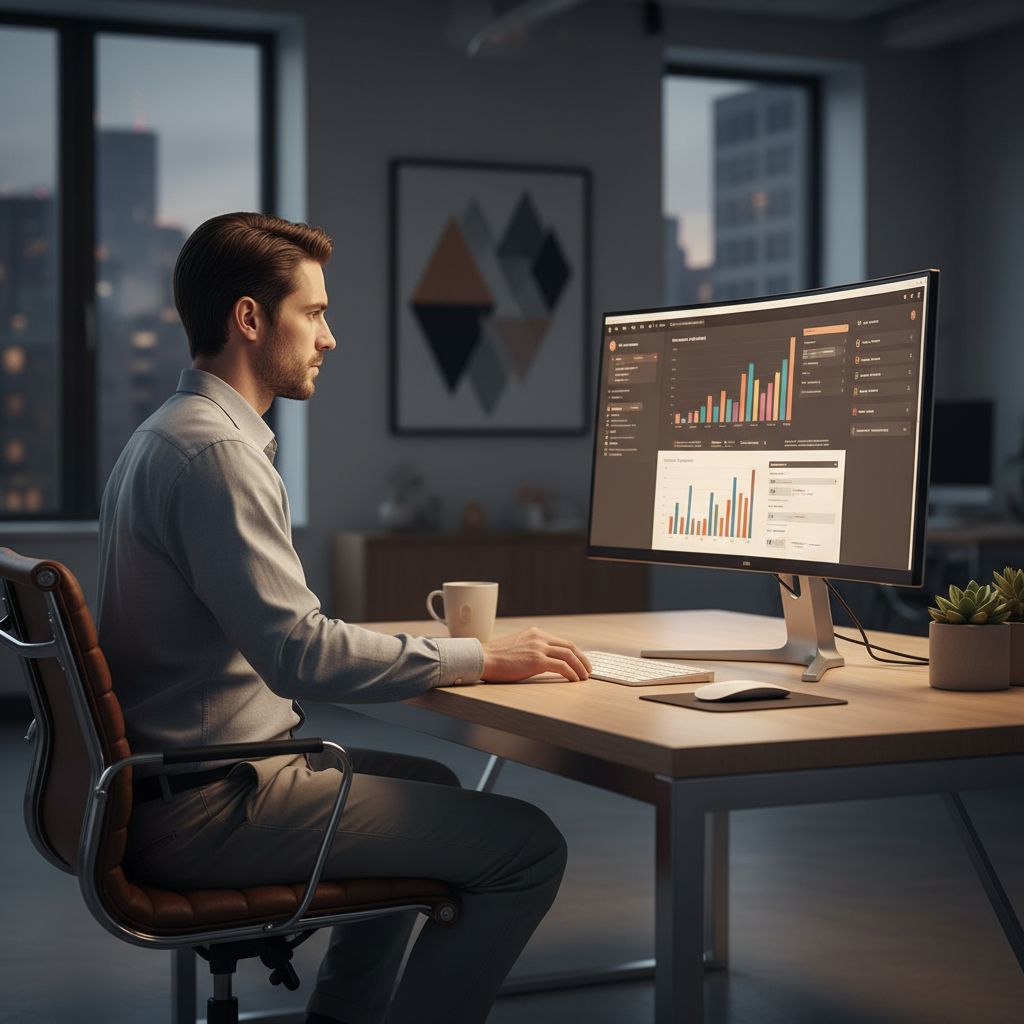 Une personne à son bureau qui compare différentes offres sur son ordinateur, illustrant le moment du choix.