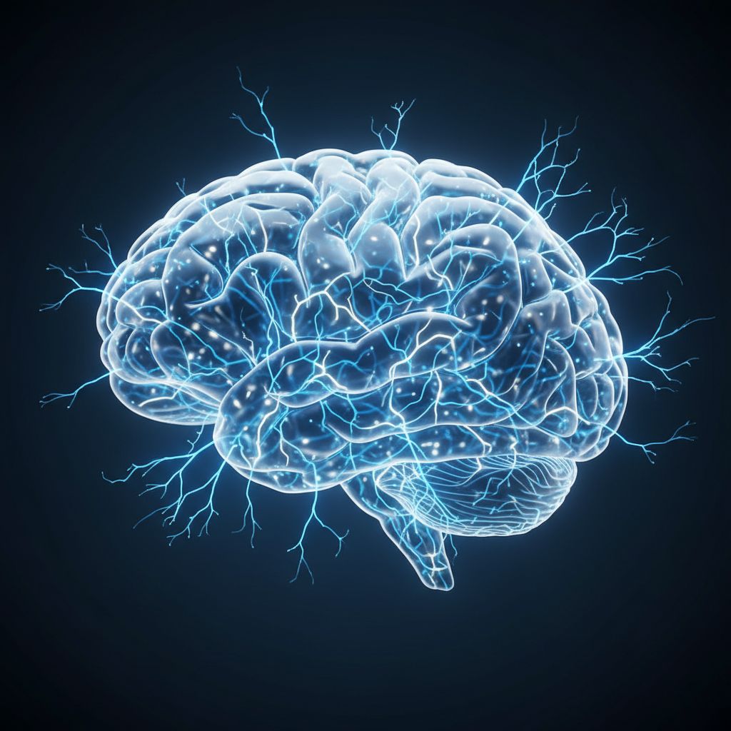 A futuristic and abstract artistic image showing digital brain synapses firing, representing the power of artificial intelligence in creation.