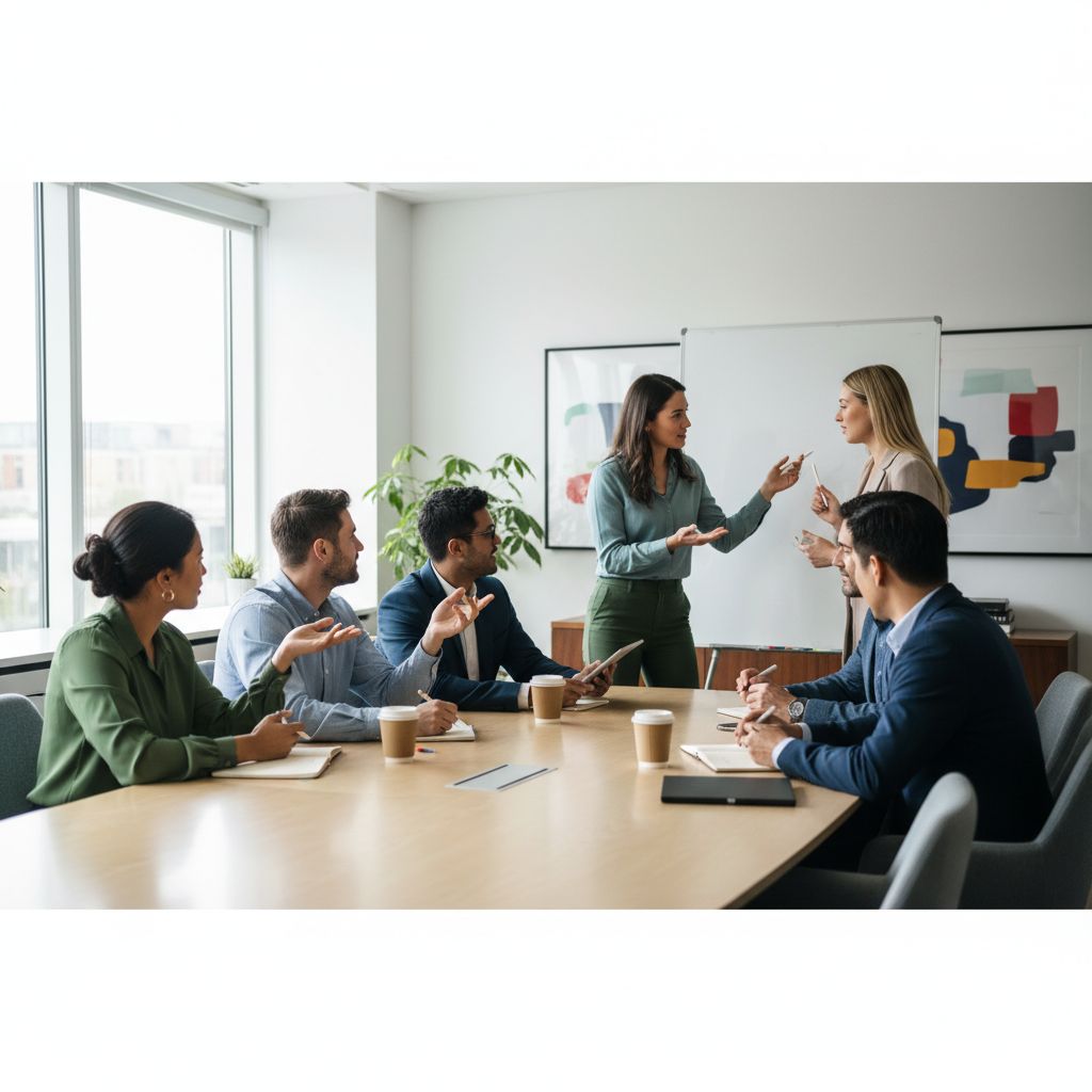 A diverse group of people collaborating around a table, brainstorming ideas for a project. The image should feel energetic and creative.