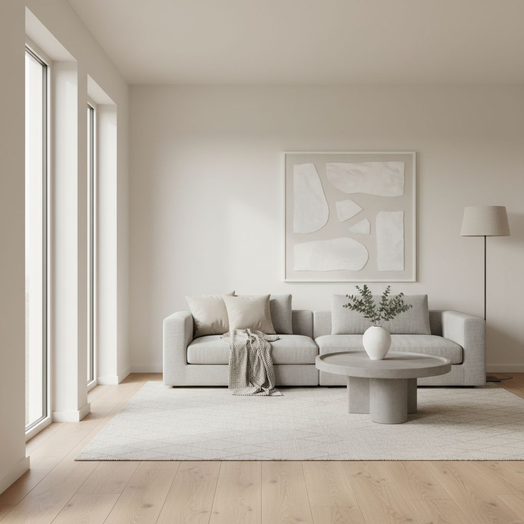 L'intérieur d'un salon moderne et lumineux, où les murs fraîchement peints dans un ton neutre soulignent la propreté et la qualité du travail.