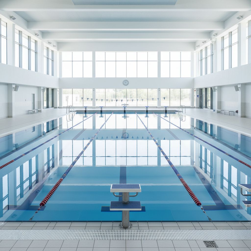 Imaginez : une piscine olympique moderne baignée de lumière naturelle, les couloirs de nage n'attendant que vous.