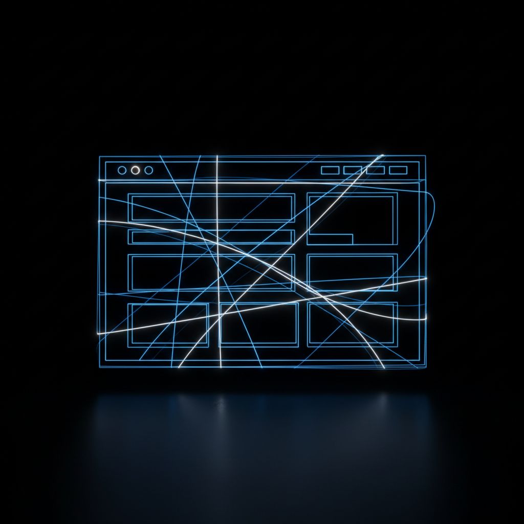 An abstract, AI-generated image showing lines of light building a website layout.