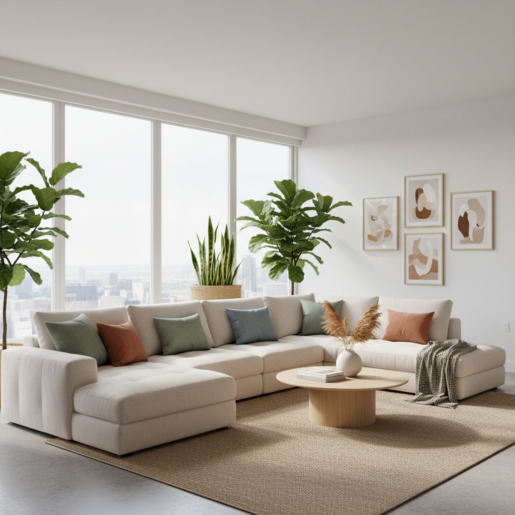 Imaginez un salon moderne et baigné de lumière, avec un grand canapé où l'on a envie de se lover, des plantes vertes qui apportent une touche de vie et une déco murale pleine de style. Voilà le genre de résultat qu'on obtient après une consultation réussie.