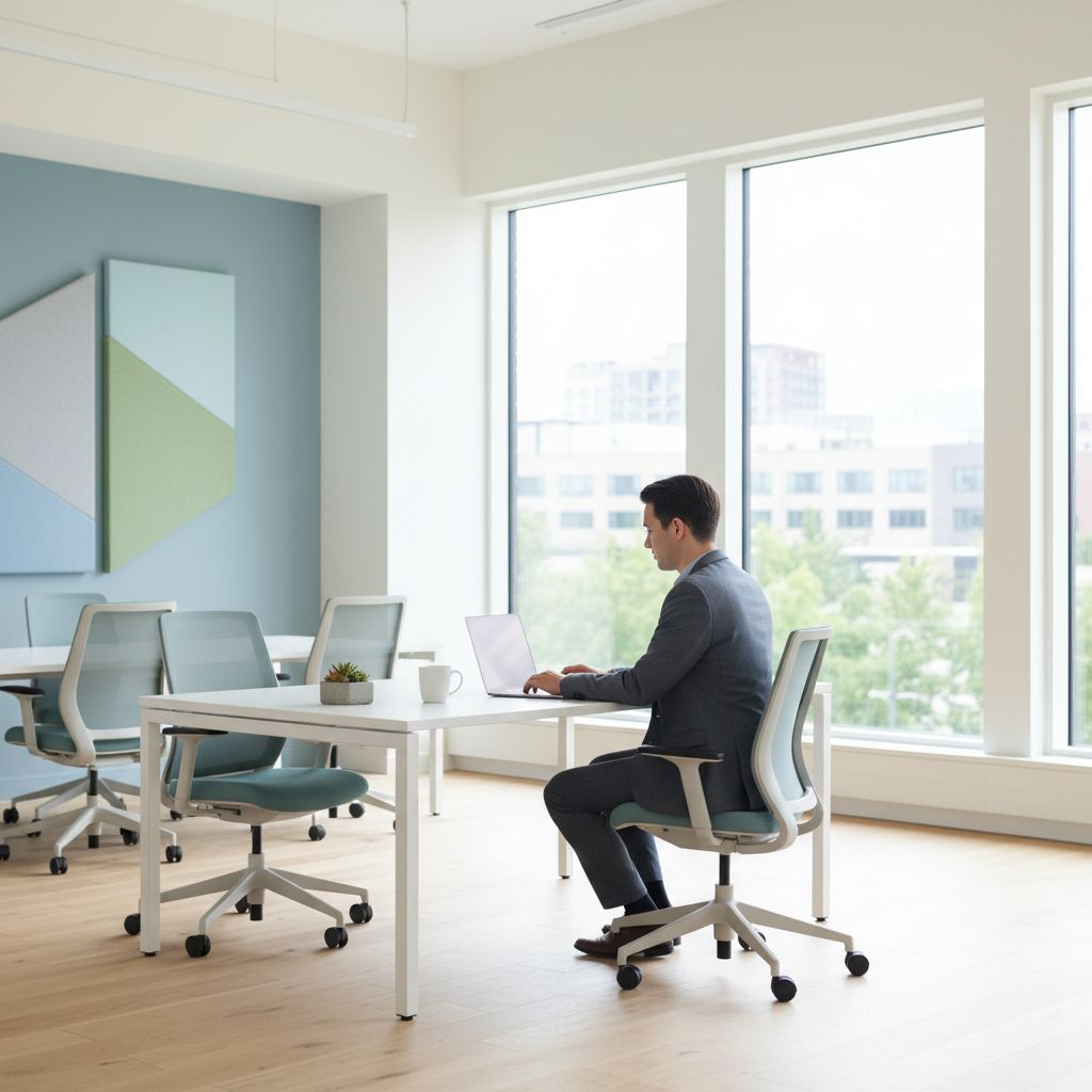 Un bureau moderne et clair où une personne travaille sur son ordinateur, évoquant l'efficacité et la clarté qu'un service comptable professionnel peut amener.