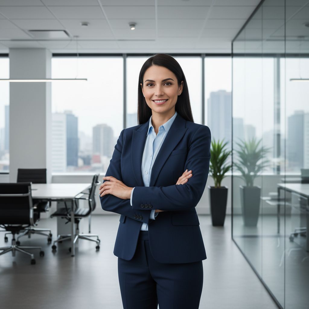 Professionnel dynamique et confiant, regardant vers l'avenir, représentant le résultat de l'amélioration personnelle globale (diction et physique).