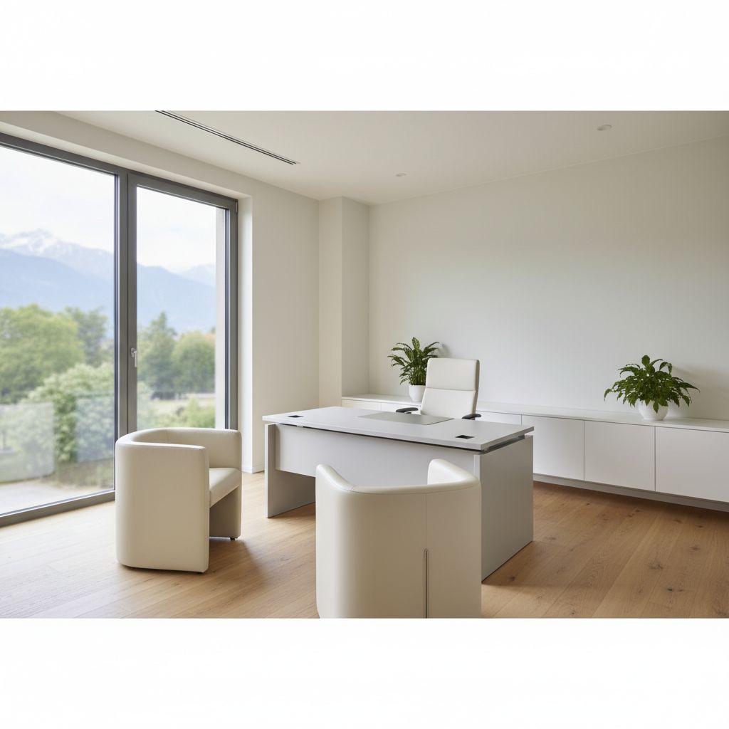 Une salle de consultation médicale moderne et apaisante à la Clinique de Genolier, baignée de lumière naturelle, qui illustre parfaitement l'alliance entre technologie et bien-être.