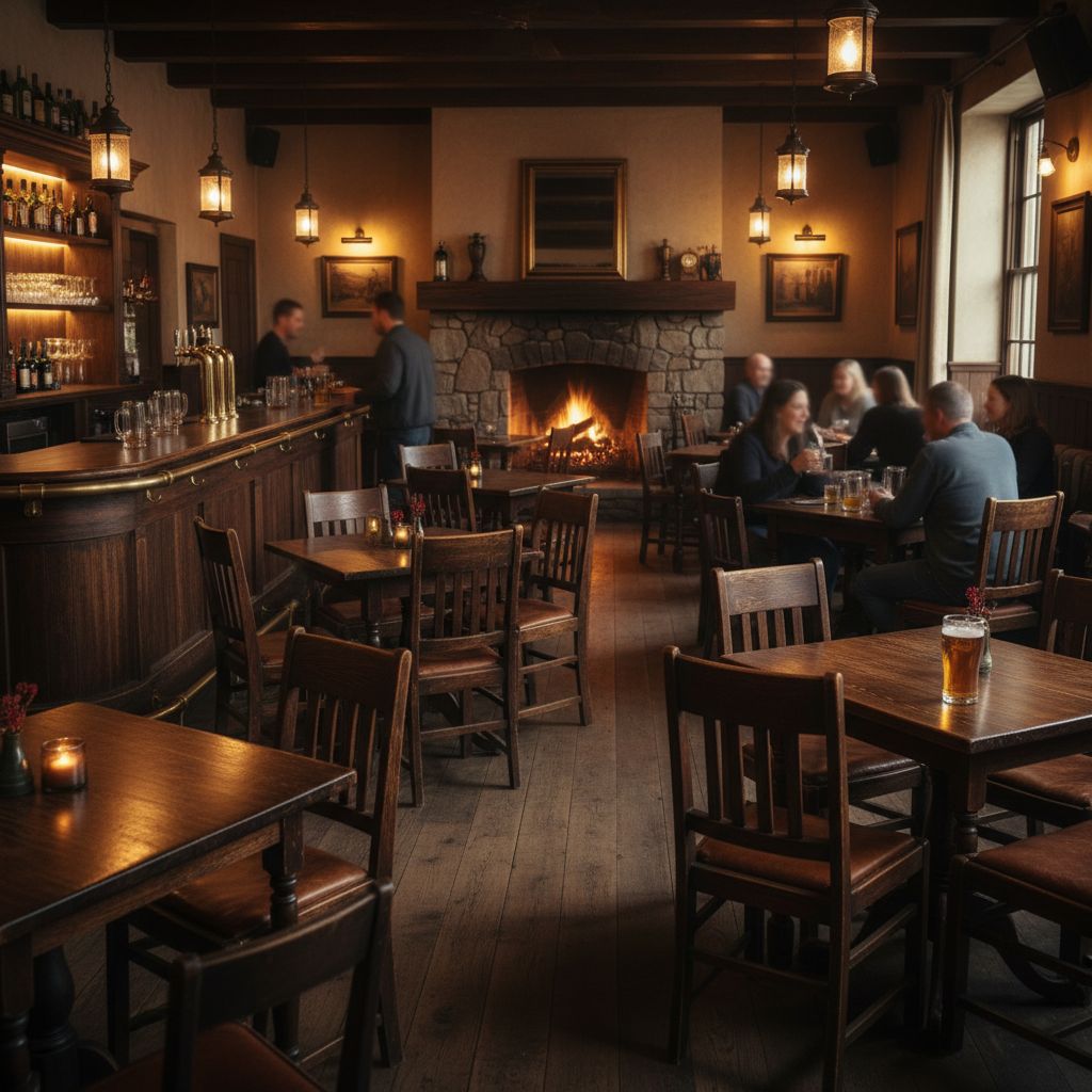L'intérieur typique du Bonanza : un pub chaleureux style Far West avec ses tables en bois, ses chaises qui ont une histoire et une lumière tamisée qui invite à la convivialité.