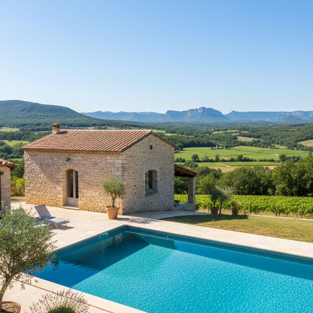 Villa en pierre avec piscine au cœur des collines verdoyantes de l