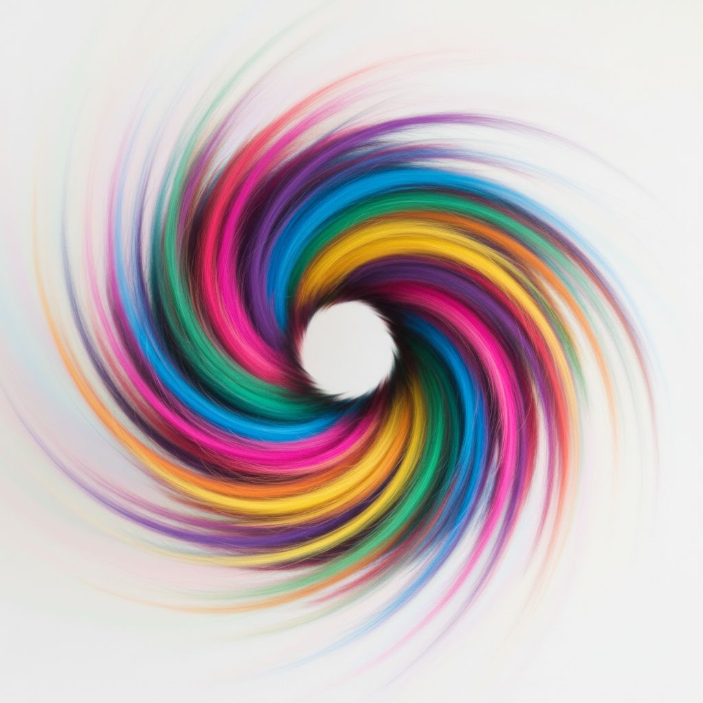 Vue artistique et abstraite de cheveux colorés en mouvement, une image qui symbolise la créativité et la transformation.