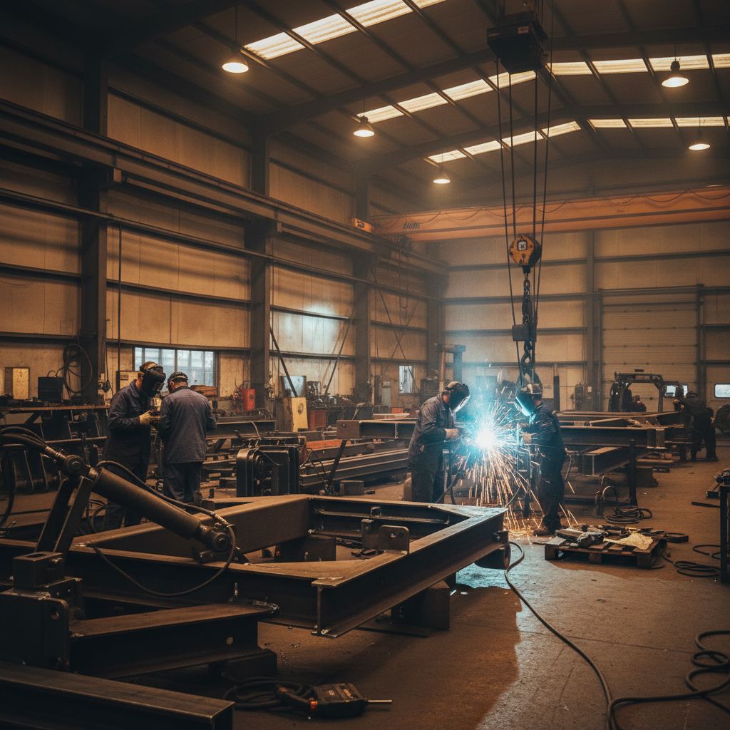 Atelier de fabrication métallique MME avec des pièces de machines agricoles sur mesure en cours d
