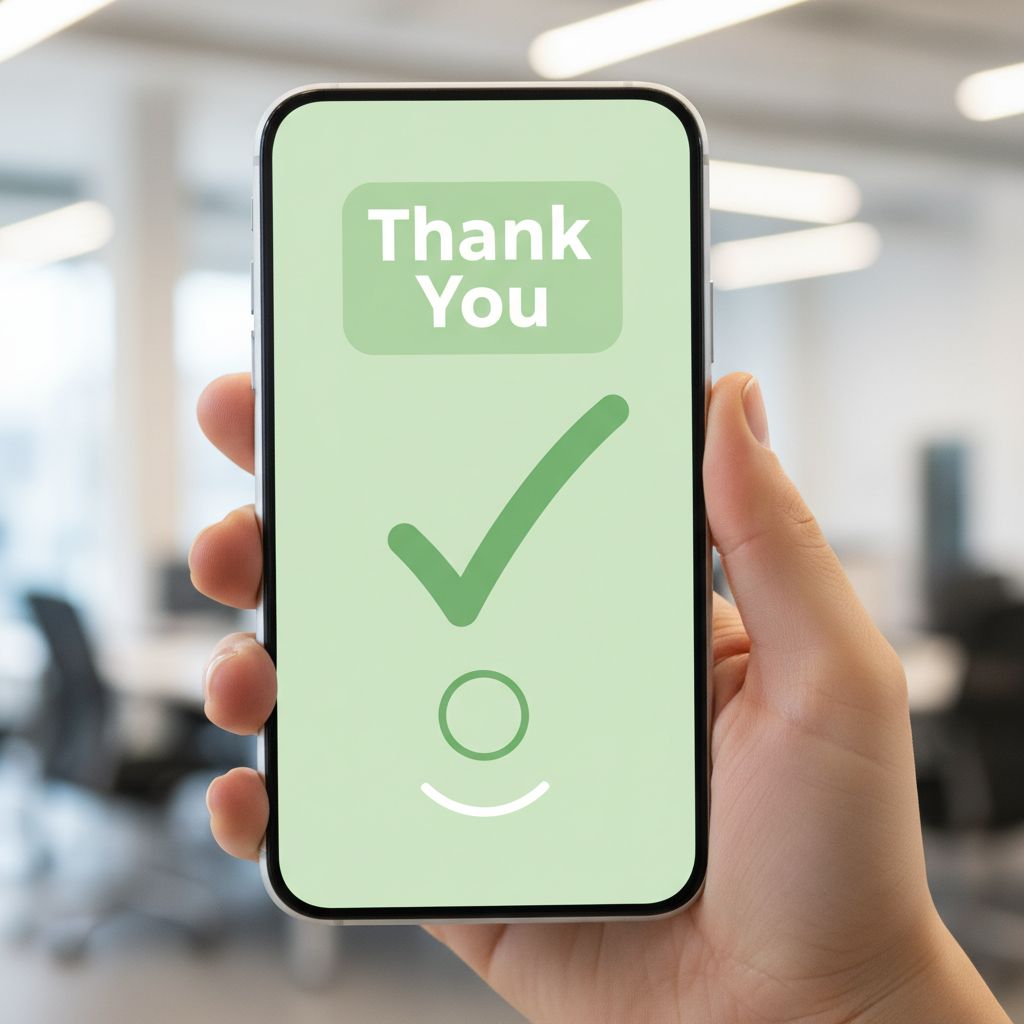 A close-up of a smartphone showing that magic 'Thank You' message after a successful digital tip, complete with a green checkmark.