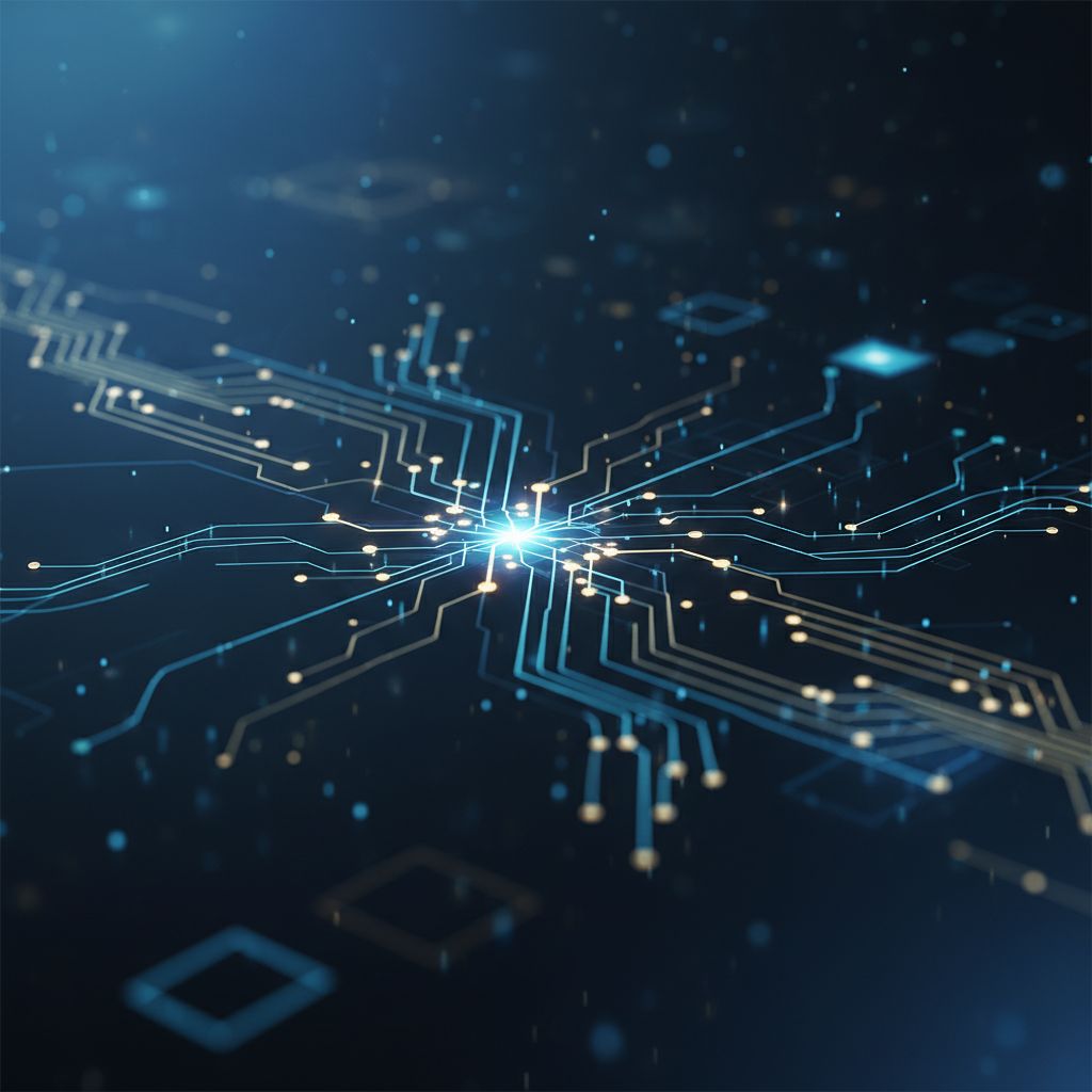 Des circuits neuronaux numériques qui s'illuminent, une image parfaite pour représenter l'IA et sa capacité à analyser des données complexes.