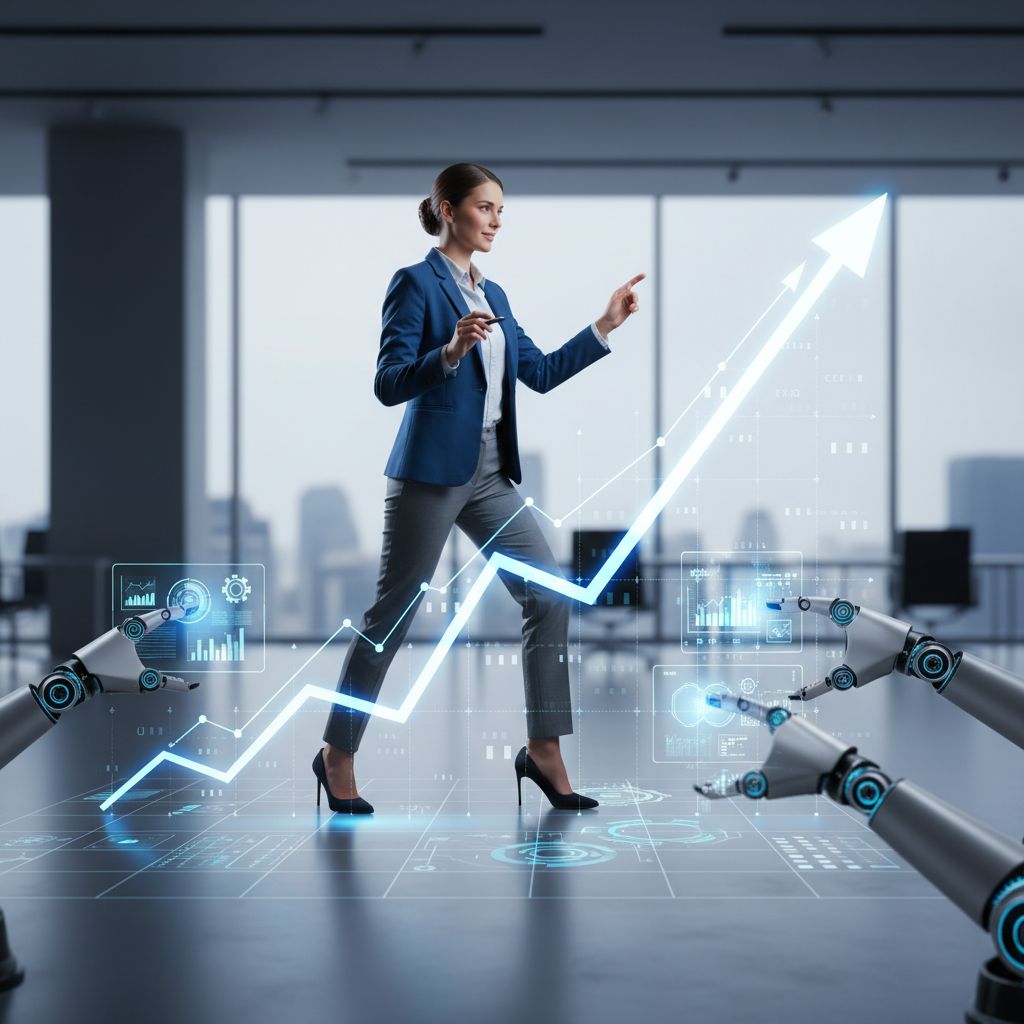 A digital marketer consistently climbing a graph of SEO success using automated tools