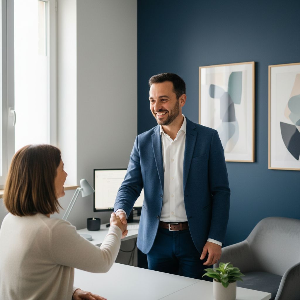 Julian Delhumeau welcoming a patient in his warm consultation room in Vertou