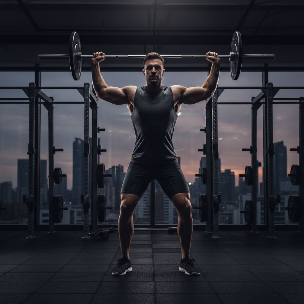 Homme en tenue de sport réalisant un exercice de musculation avec une posture parfaite dans une salle de sport privée