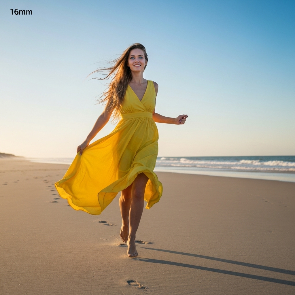Woman walking on a California beach wearing a flowy bohemian dress during sunset