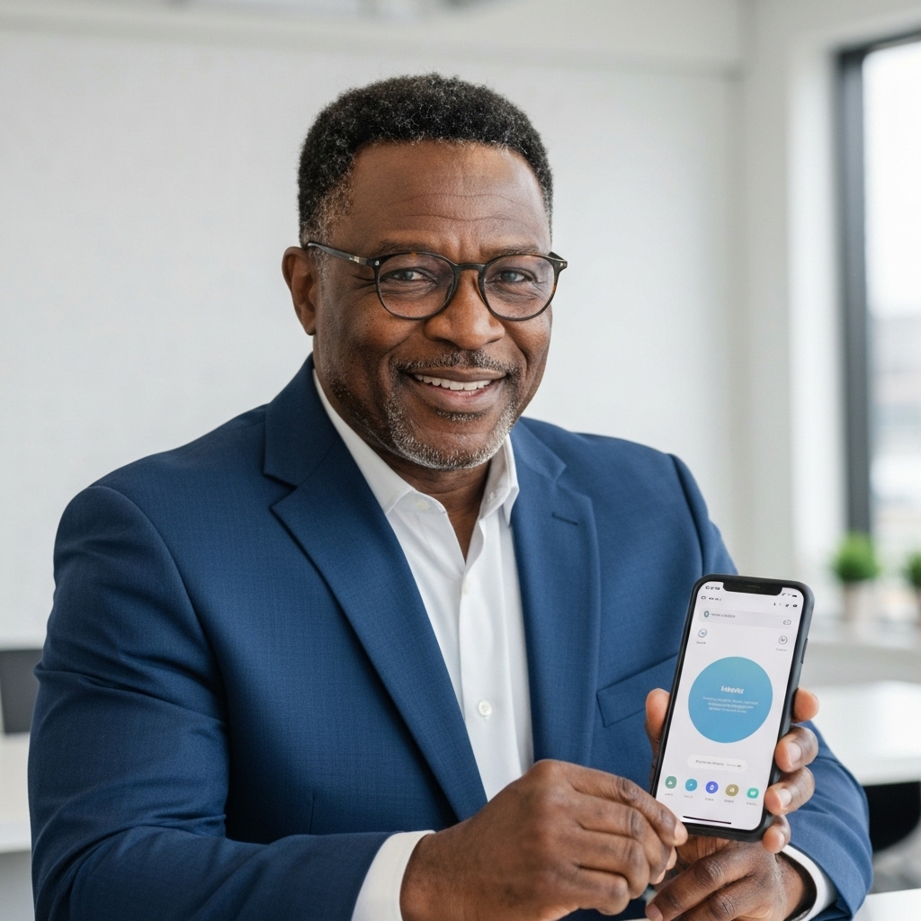 A person holding a smartphone displaying a sleek mobile website built with Kleap