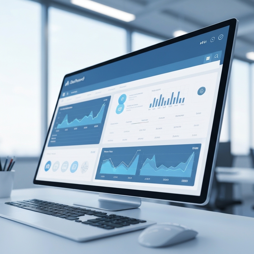 Futuristic dashboard concept showing a website builder interface continuously optimizing conversion rates with glowing data streams