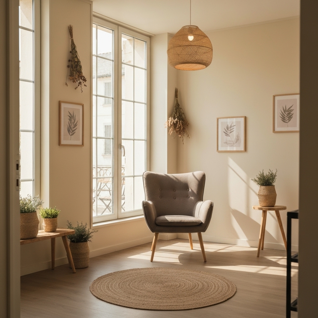 A serene consultation room creating a welcoming atmosphere for alternative therapy in Vertou
