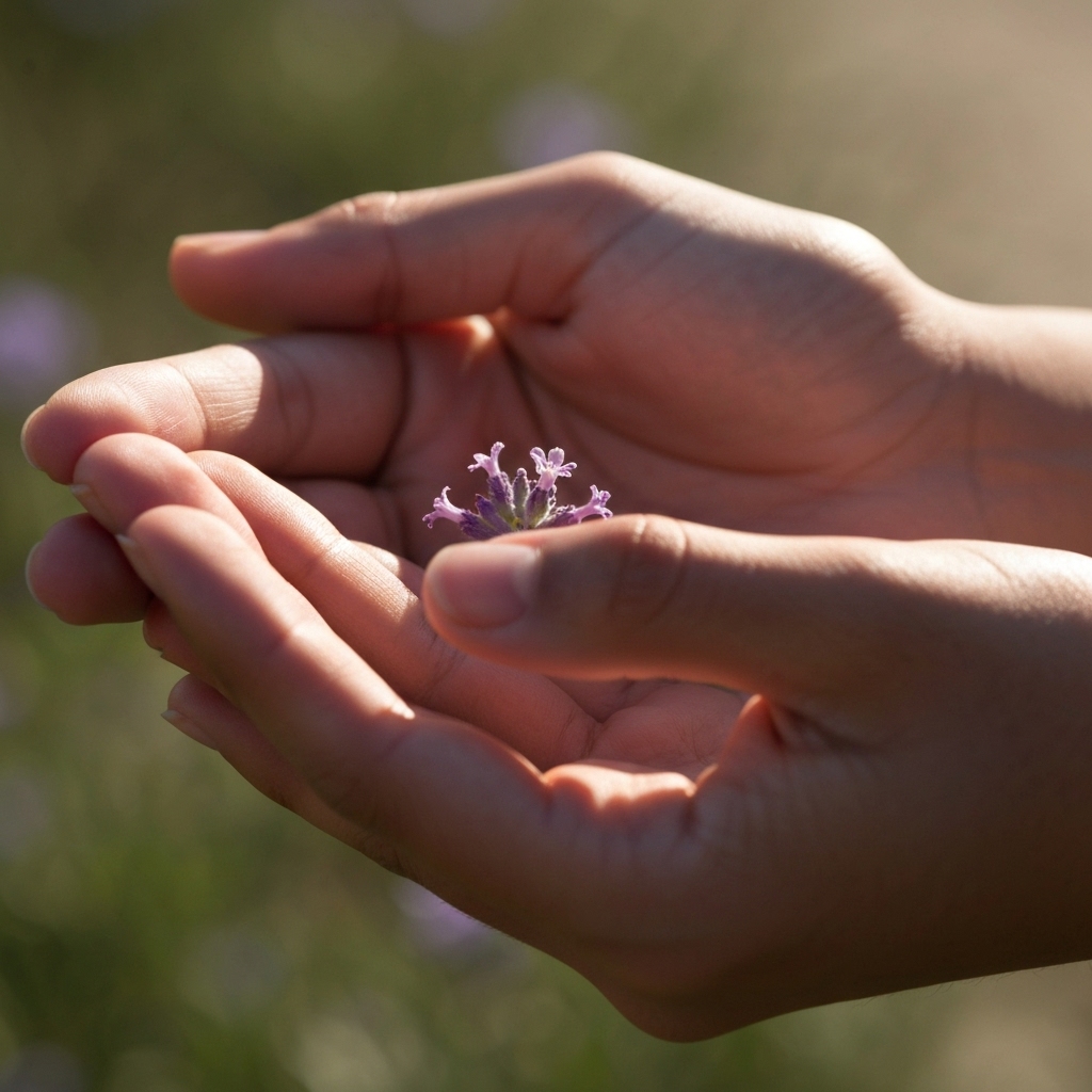 Close-up of human hands gently holding a spine model, illustrating the delicate touch of cranial-sacral therapy and somato-emotional release.