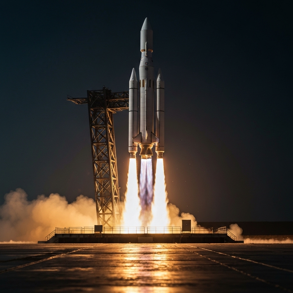Illustration of a rocket taking off from a laptop screen representing website speed optimization