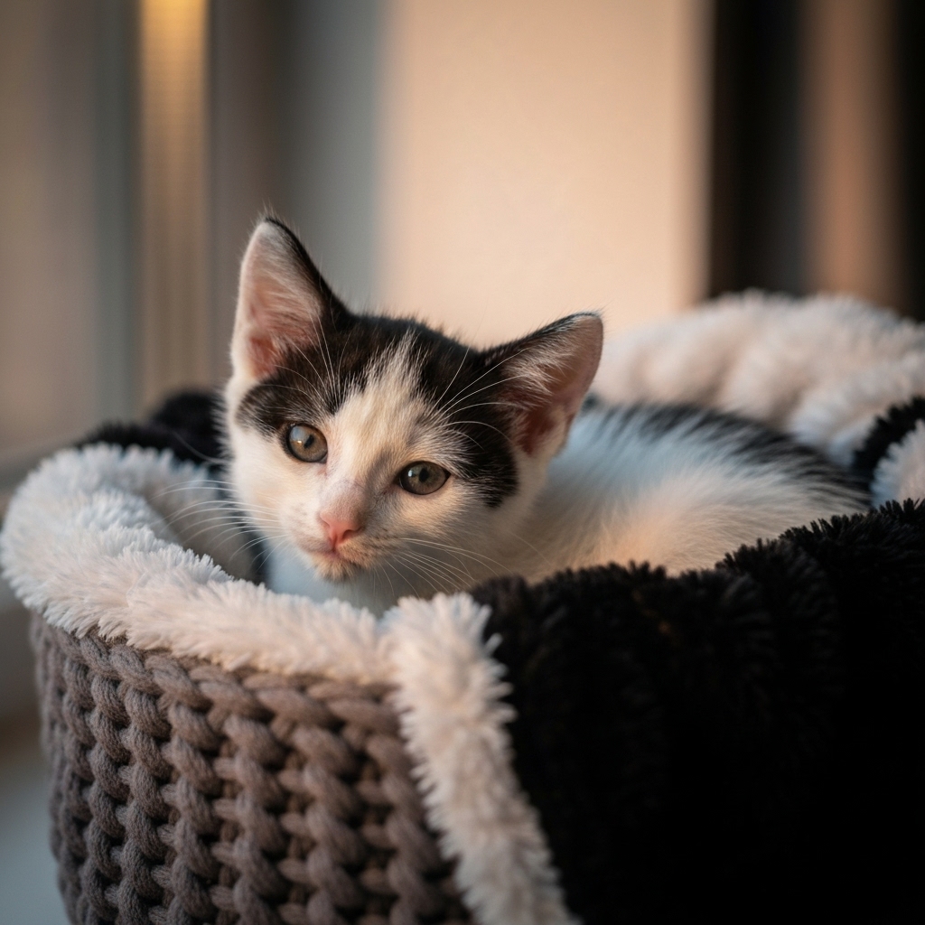 Close up shot of a newborn baby sleeping peacefully in a woven basket with soft blankets, natural light window photography style