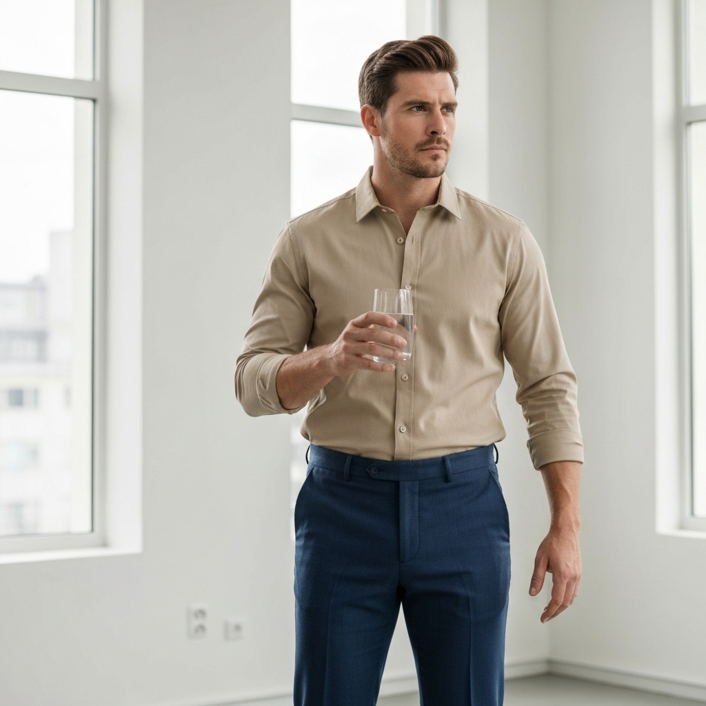A determined business professional in workout gear stretching in a private, modern gym studio, checking their smartwatch, symbolizing the balance between work and fitness.