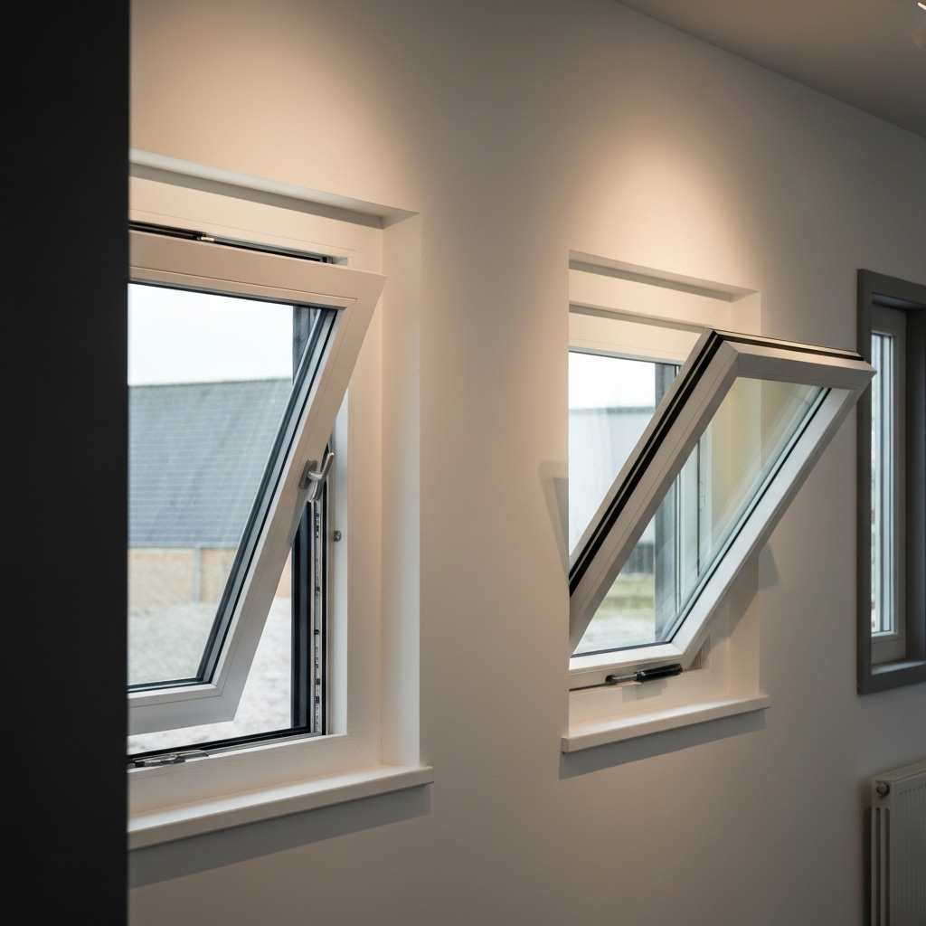 Velux window types diagram showing rotation vs projection opening mechanisms