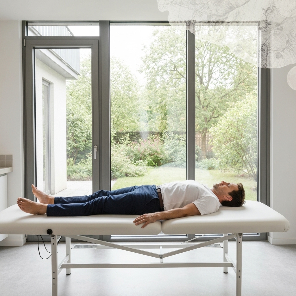 Portrait professionnel et accueillant d'un ostéopathe traitant un patient dans un cabinet lumineux à Vertou