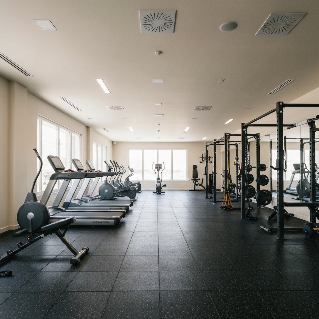 Interior shot of Timeless Coaching private gym in Crissier showing premium equipment and empty space ready for private workout