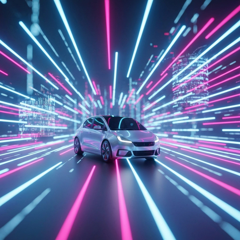 A futuristic digital highway showing data packets moving rapidly between servers representing fast backlink acquisition