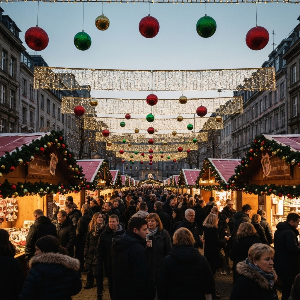 Christmas stockings hanging on white bedroom door with festive ribbons