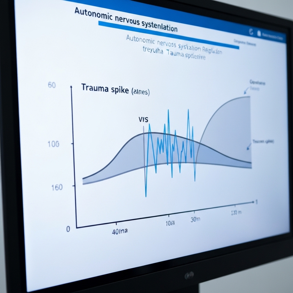 Graphic showing the autonomic nervous system regulation curve compared to trauma spikes