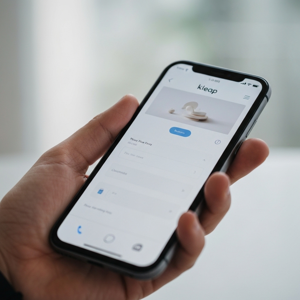 Close up view of a hand holding a smartphone displaying a highly optimized Kleap website usage Close up view of a hand holding a smartphone displaying a highly optimized Kleap website usage