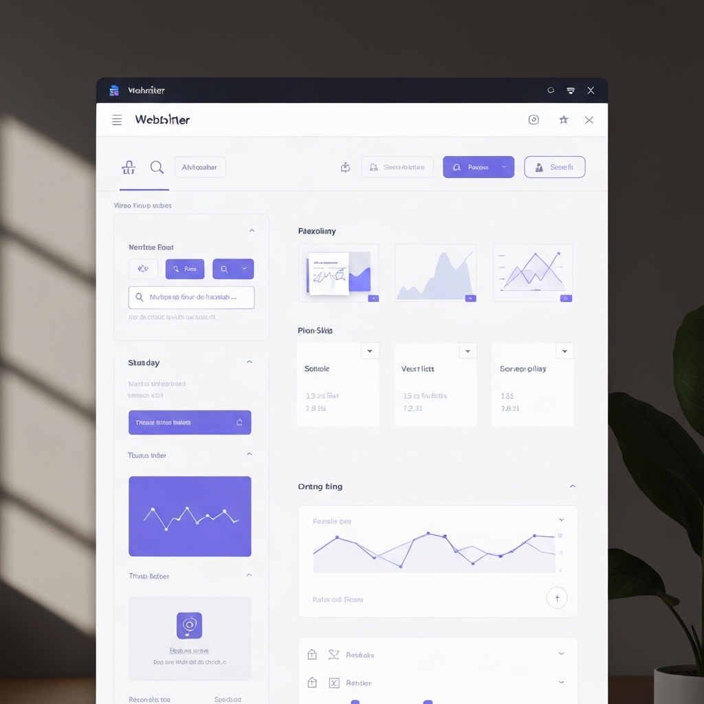 A professional looking dashboard of a website builder showing analytics and design tools on a laptop screen