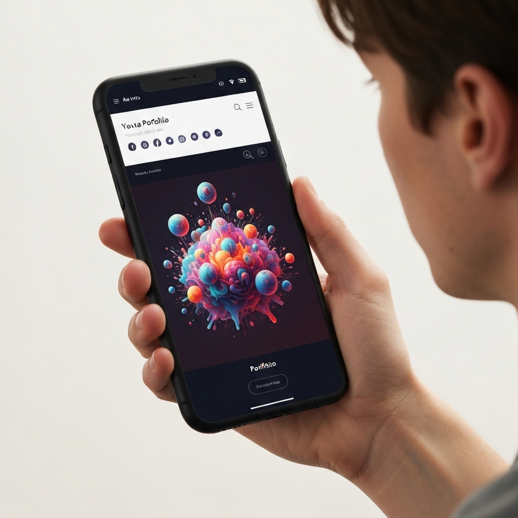 Close up of a smartphone screen showing an artist biography page with a support button Close up of a smartphone screen showing an artist biography page with a support button