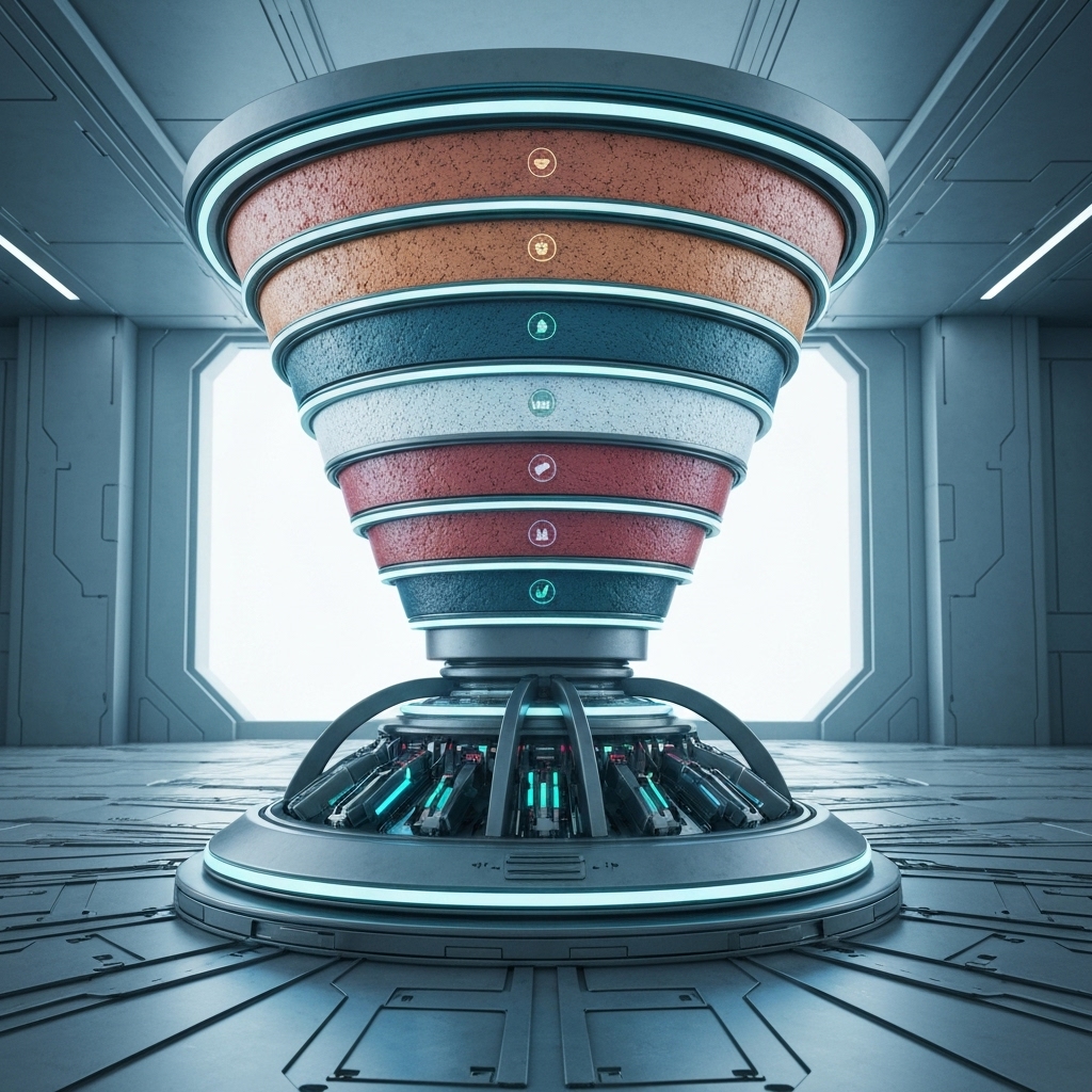 A digital marketing funnel illustration highlighting the wide top-of-funnel phase where brand awareness occurs, transitioning down to consideration and conversion.