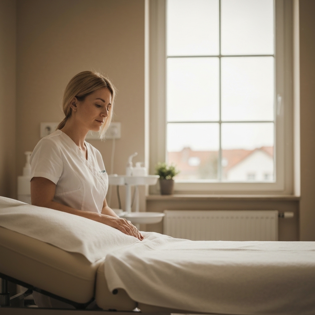 Soft focus image of a woman receiving an energy treatment or acupuncture in a serene clinic environment near Ecublens