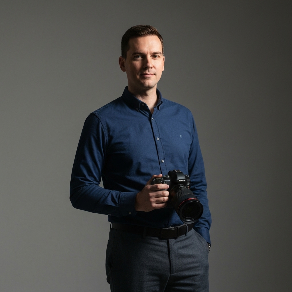 Professional photographer taking a picture of a modern shopping mall atrium with natural light
