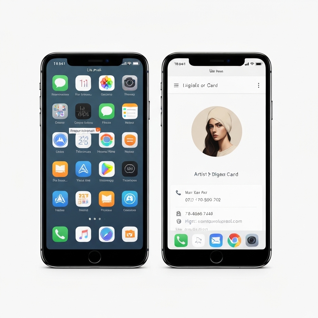 Comparison of a cluttered link profile versus a clean artist digital business card interface