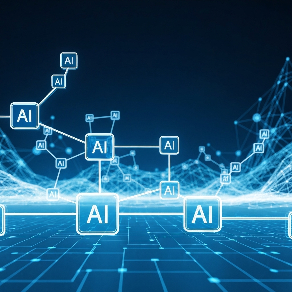 Futuristic digital landscape improving search engine visibility through artificial intelligence nodes