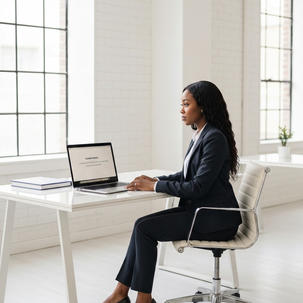 A professional laptop setup on a wooden design showing a website launch screen with a custom domain URL highlighted