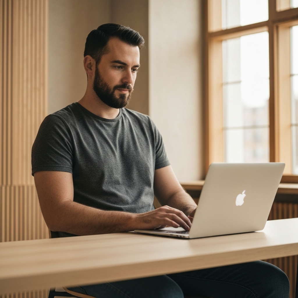 Entrepreneur suisse travaillant sur son ordinateur portable dans un espace de coworking moderne avec vue sur le lac