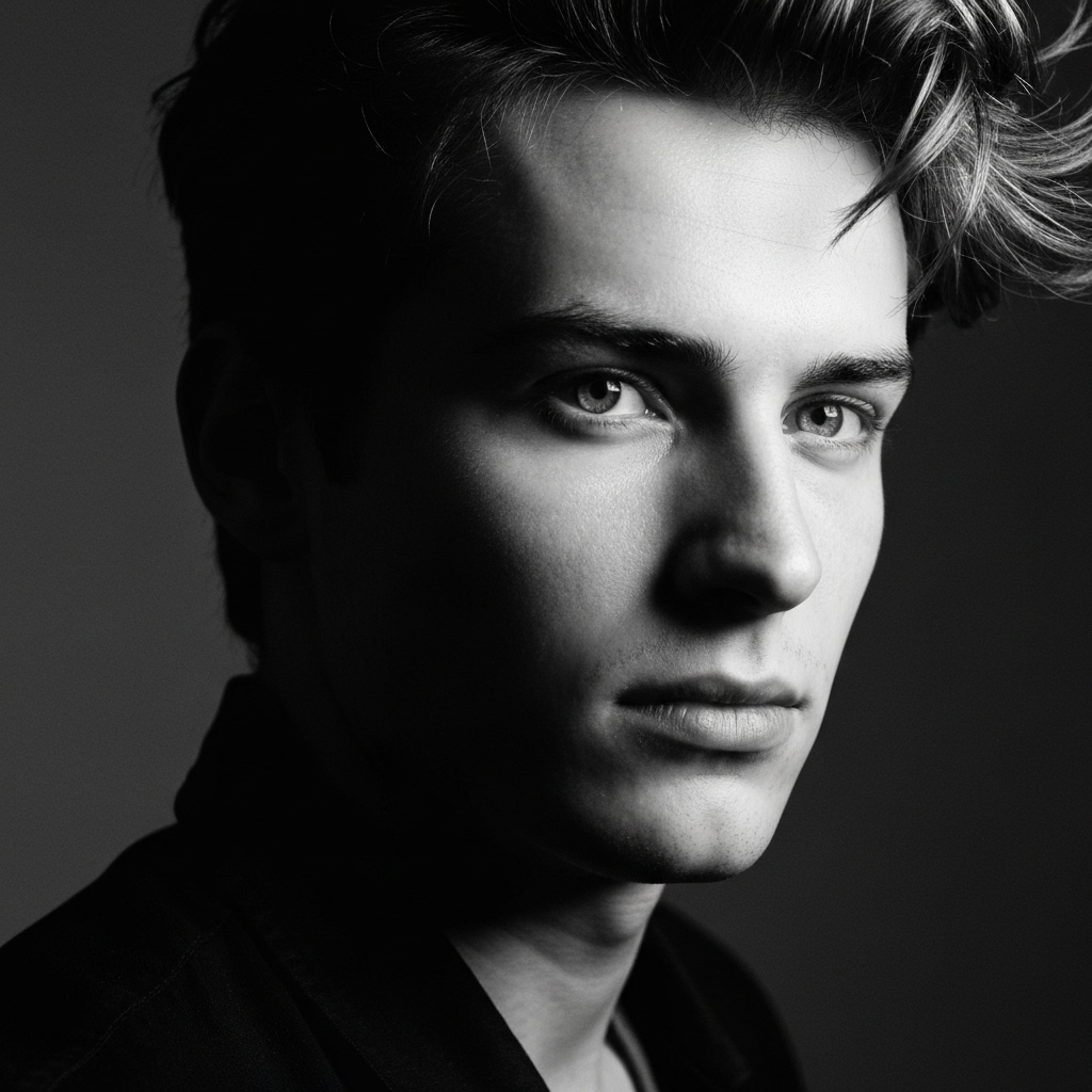 Portrait artistique en noir et blanc réalisé par Petar Photos montrant une forte expression émotionnelle