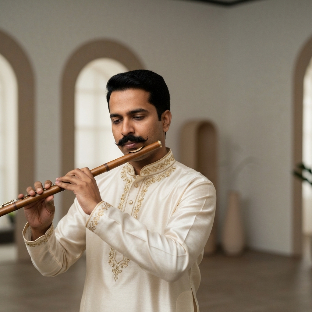 musician holding an electric guitar looking at a tablet showing earning analytics
