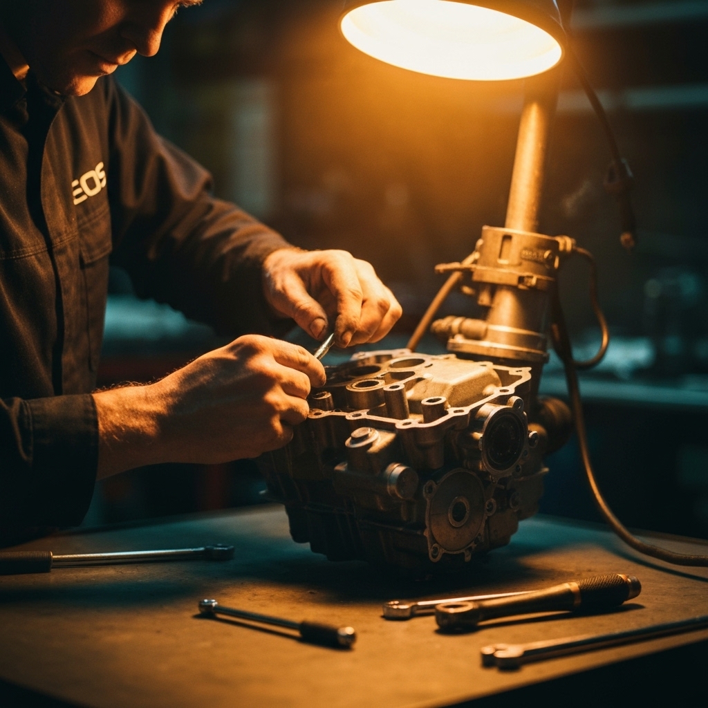 Close up of a mechanic checking the underbody of a car for rust and wear issues