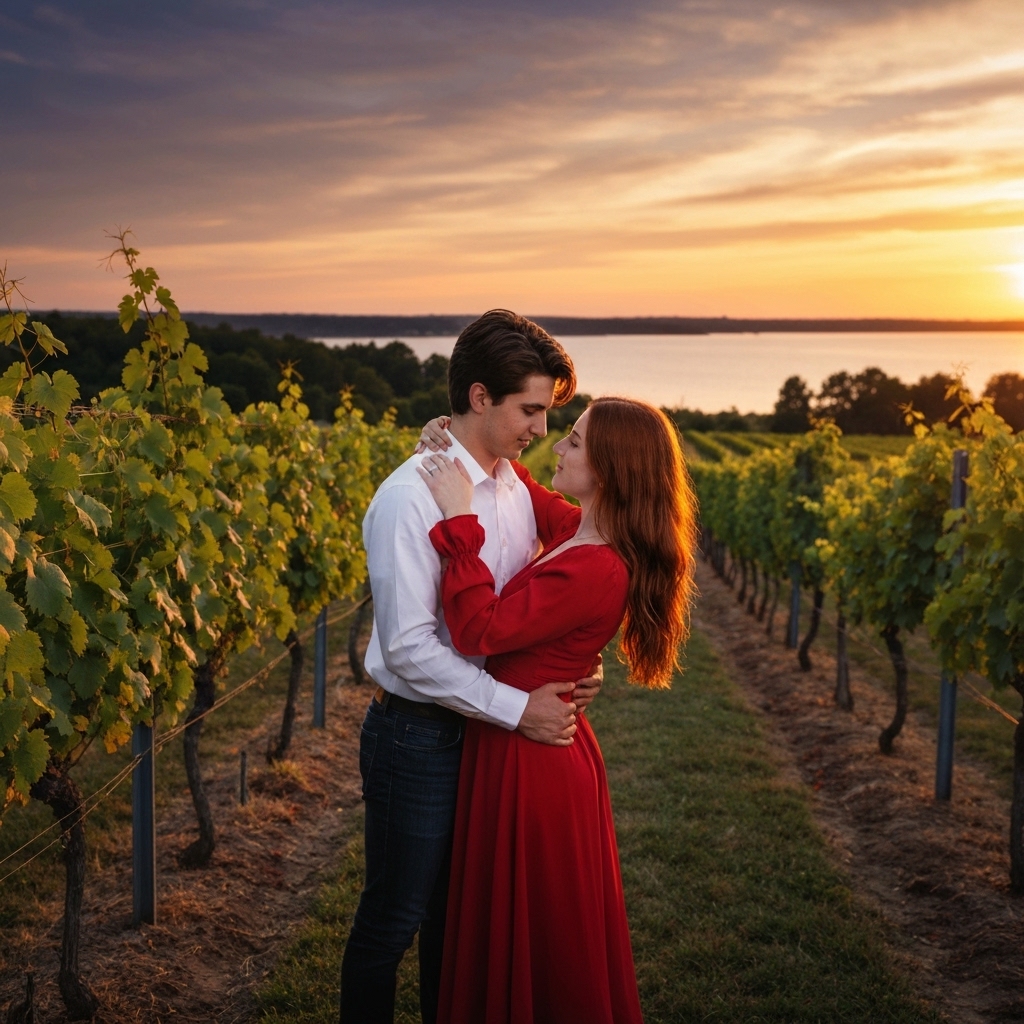 A romantic artistic wedding photo of a couple in the Lavaux vineyards overlooking Lake Geneva sunset