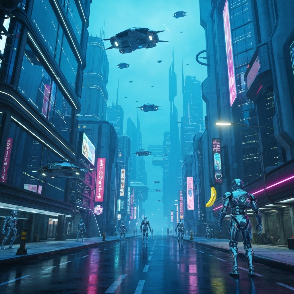 Futuristic digital landscape showing AI nodes connecting to search engine graphs and data points