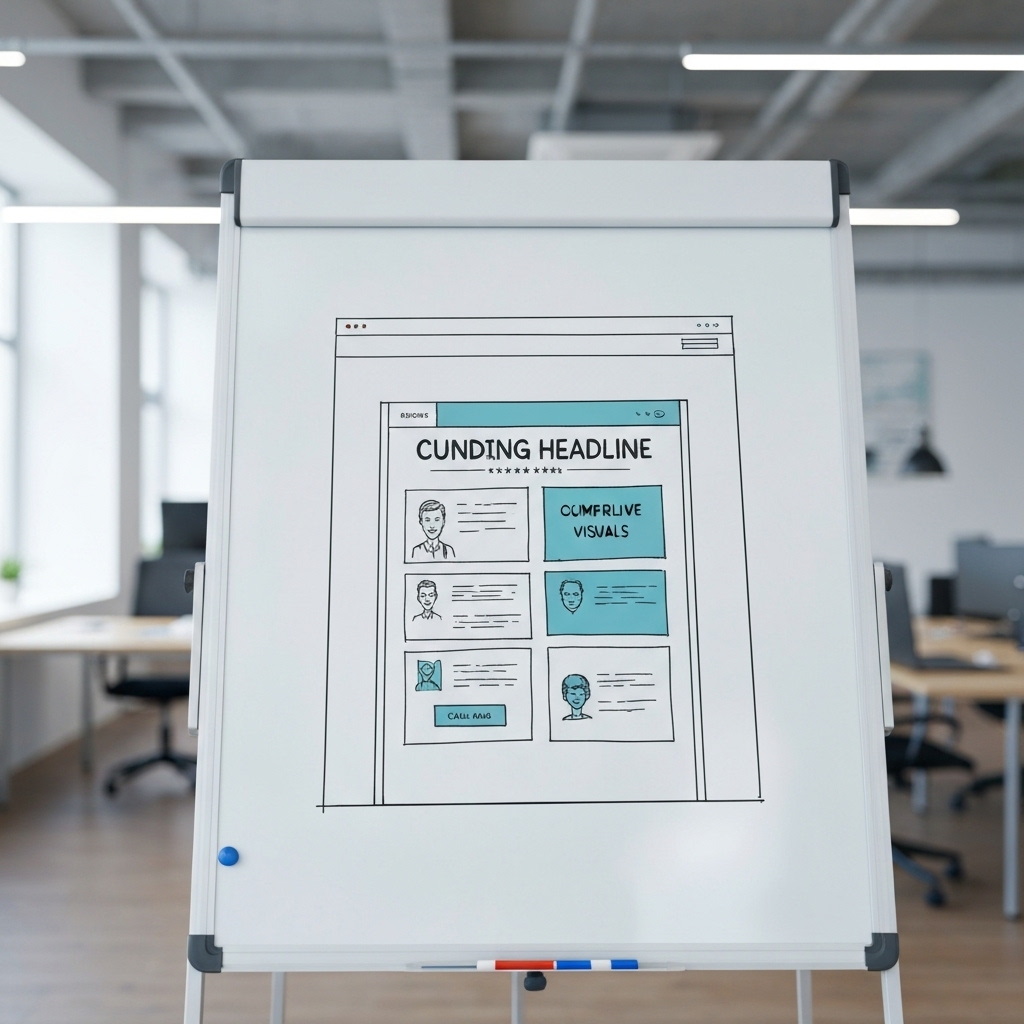 Wireframe diagram of a high converting hero section with headline subheadline and CTA button