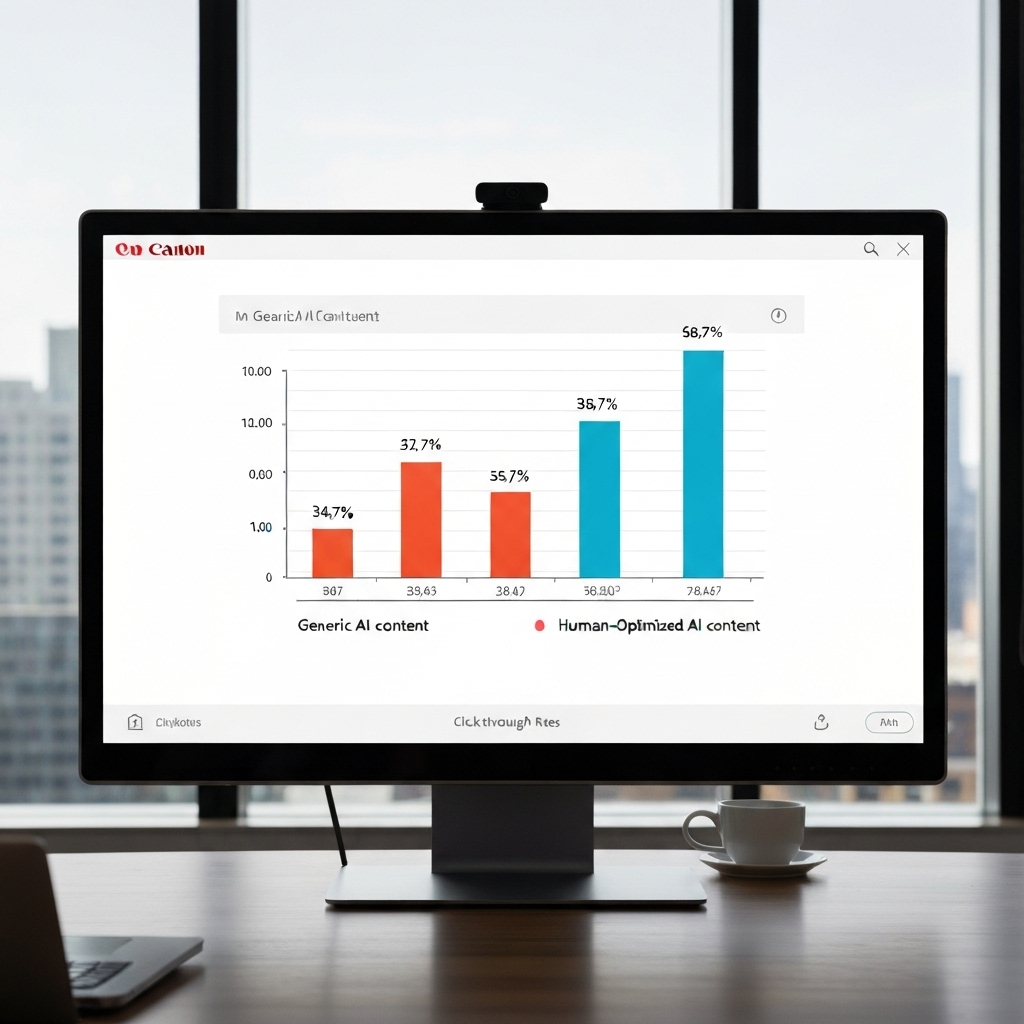 Data chart comparison showing generic AI content vs Human-Optimized AI content click-through rates